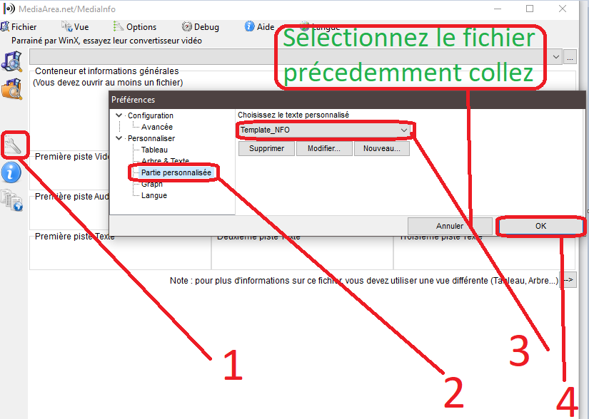 Comment utilisez une template mediainfo
